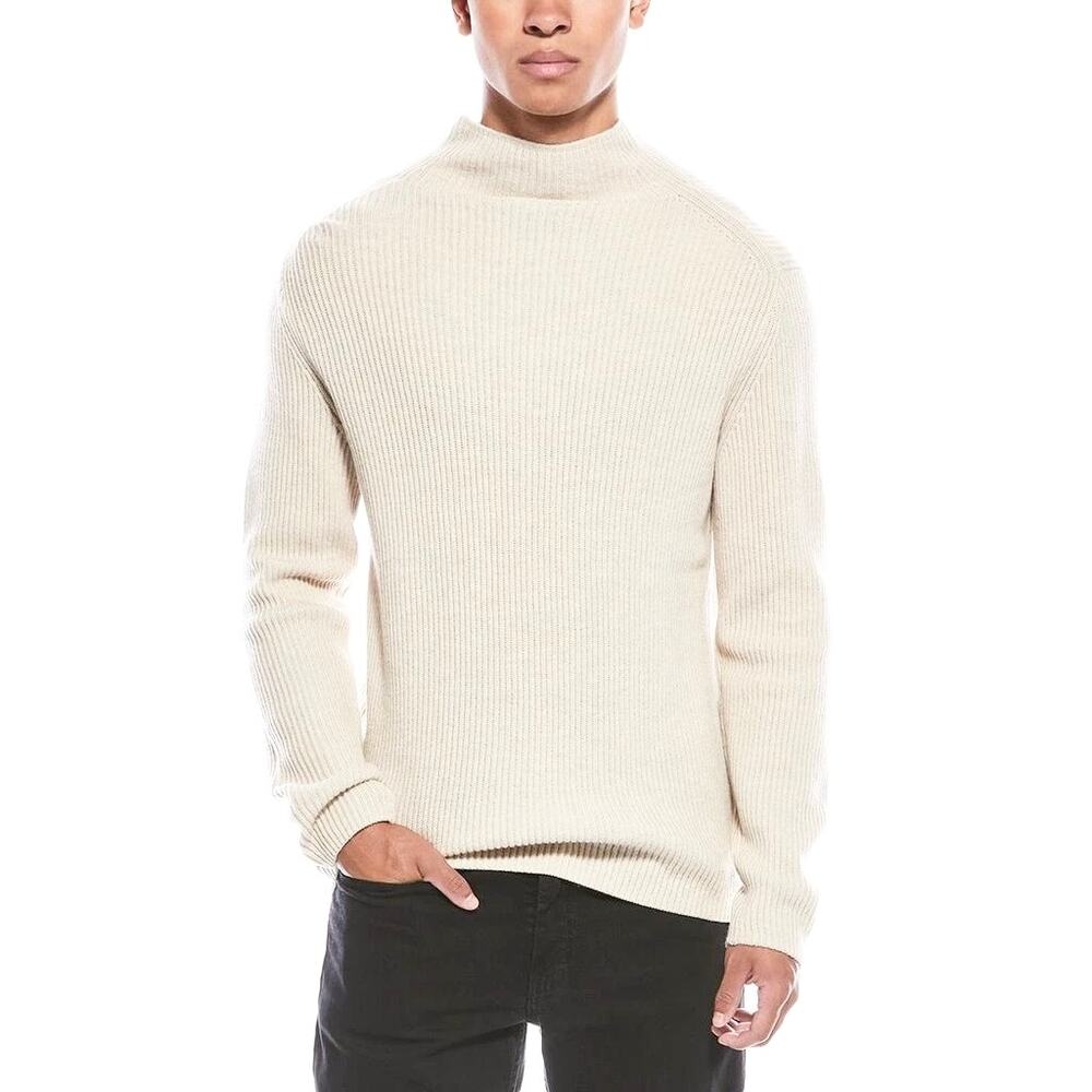 THEORY Men's Nardo Wool Cashmere Rib Knit Turtleneck Sweater Chunky Knit Cream